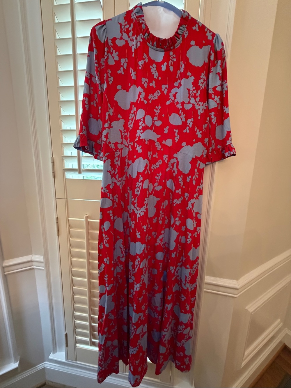 Boden Red Maxi Dress with Light Blue Abstract Print